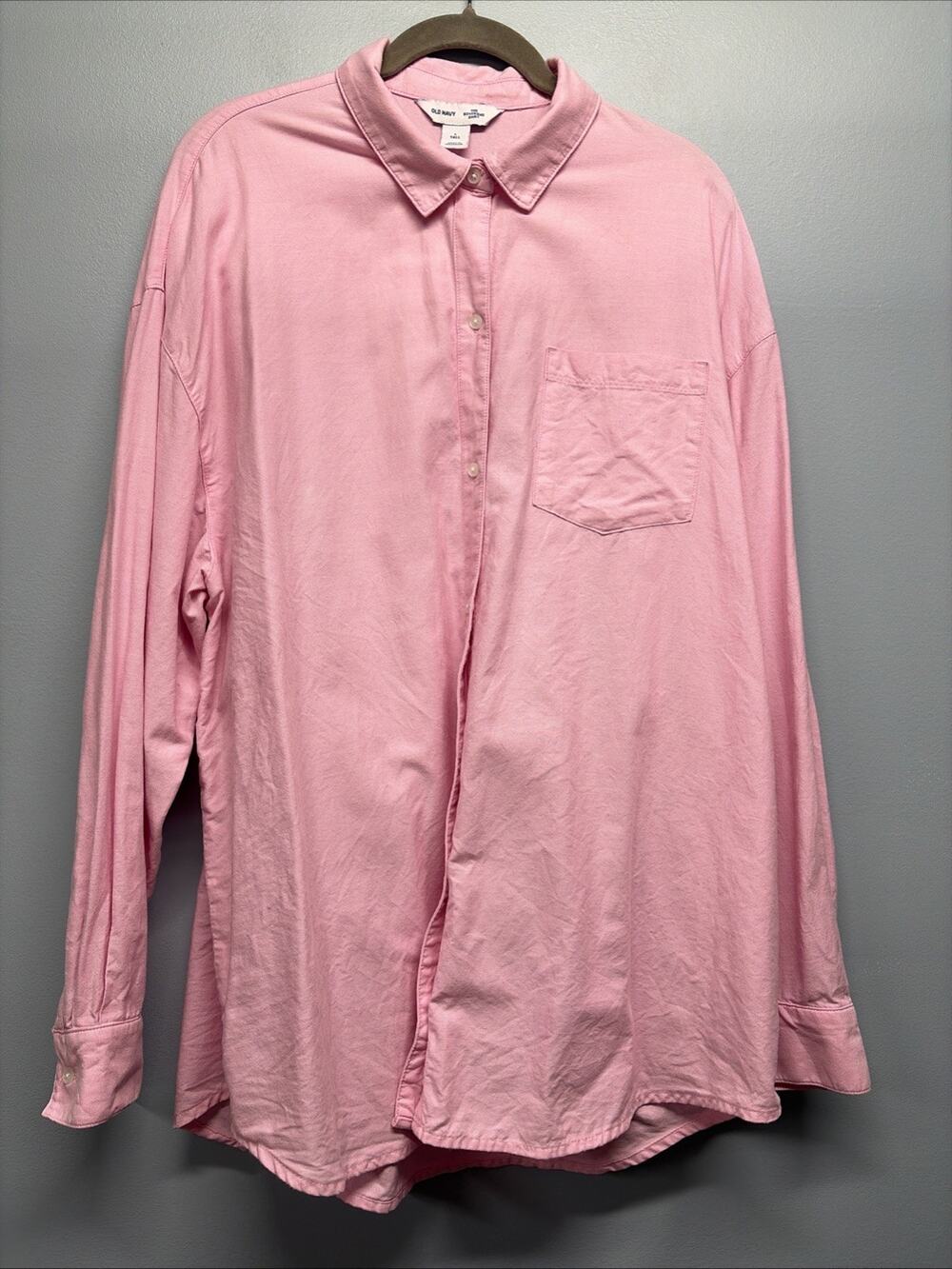 Old Navy The Boyfriend Shirt Long SLV Pink Button-up/Sz Large Tall /100% Cotton